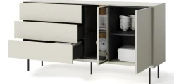 Zestawy Mebli Do Salonu|Komody>lenart. Komoda z witryną i szufladami na nóżkach do salonu 161 cm EPIRO kaszmir