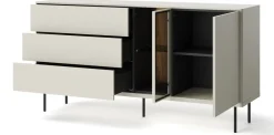 Zestawy Mebli Do Salonu|Komody></noscript>lenart. Komoda z witryną i szufladami na nóżkach do salonu 161 cm EPIRO kaszmir