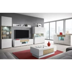 Zestawy Mebli Do Salonu|Komody></noscript>Helvetia Komoda ze szkłem TENDER biały połysk ze wstawkami