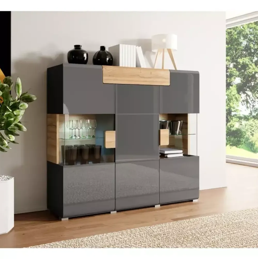 Zestawy Mebli Do Salonu|Komody>Helvetia Komoda-Barek na alkohol TENDER antracyt połysk