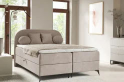 Łóżka Małżeńskie|Łóżka Ze Stelażem></noscript>BROMARKT Kontynentalne łóżko do sypialni 160x200 cm tapicerowane SERENO beżowe