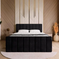 Łóżka Małżeńskie|Łóżka Z Zagłówkiem></noscript>BROMARKT Kontynentalne łóżko 180x200 cm do sypialni sztruksowe DENVER DUO czarny