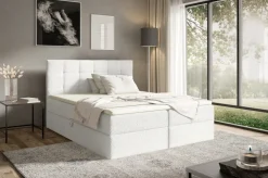 Łóżka Ze Stelażem|Łóżka Z Zagłówkiem></noscript>BROMARKT Kontynentalne łóżko 160x200 cm z pojemnikiem do sypialni ASPEN białe