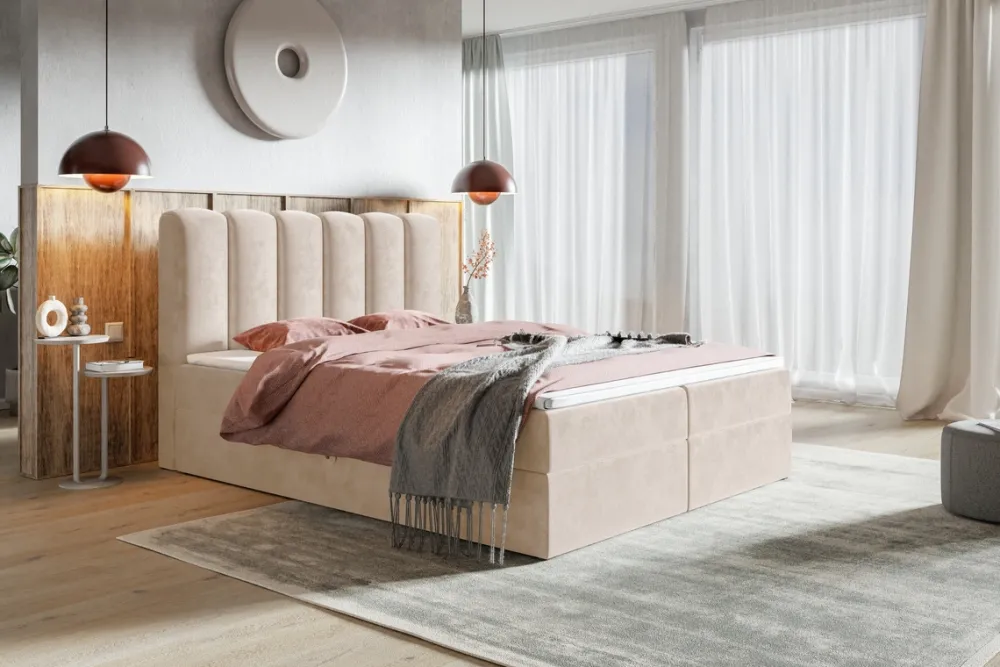 Łóżka Młodzieżowe|Łóżka Ze Stelażem>Riban Kontynentalne łóżko 140x200 cm z pojemnikiem beżowe dwuosobowe BALENO