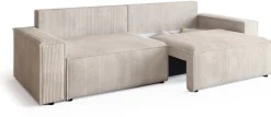 Kanapy I Sofy>BROMARKT Kremowa kanapa z funkcją spania i pojemnikiem na pościel sztruksowa ADI