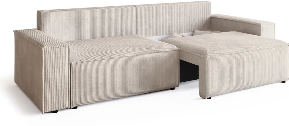 Kanapy I Sofy>BROMARKT Kremowa kanapa z funkcją spania i pojemnikiem na pościel sztruksowa ADI