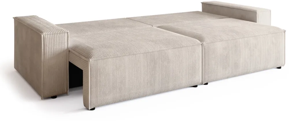 Kanapy I Sofy>BROMARKT Kremowa kanapa z funkcją spania i pojemnikiem na pościel sztruksowa ADI