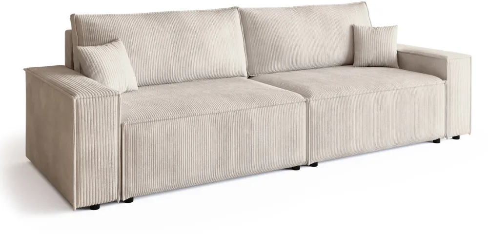 Kanapy I Sofy>BROMARKT Kremowa kanapa z funkcją spania i pojemnikiem na pościel sztruksowa ADI