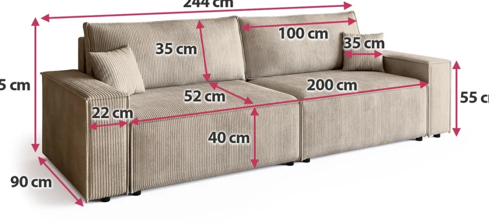 Kanapy I Sofy>BROMARKT Kremowa kanapa z funkcją spania i pojemnikiem na pościel sztruksowa ADI
