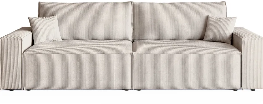 Kanapy I Sofy>BROMARKT Kremowa kanapa z funkcją spania i pojemnikiem na pościel sztruksowa ADI