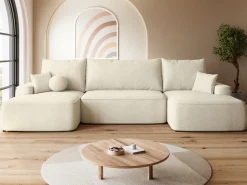 Narożniki>BROMARKT Kremowa rogówka boucle do salonu z funkcją spania CARMELLO U