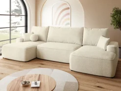 Narożniki></noscript>BROMARKT Kremowa rogówka boucle do salonu z funkcją spania CARMELLO U