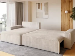 Narożniki>BROMARKT Kremowa rogówka rozkładana z pojemnikiem i funkcją spania ADI XL