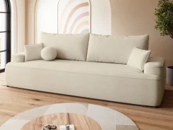Kanapy I Sofy|Meble Młodzieżowe></noscript>BROMARKT Kremowa sofa z funkcją spania i poduchami do salonu CARMELLO