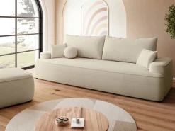 Kanapy I Sofy|Meble Młodzieżowe></noscript>BROMARKT Kremowa sofa z funkcją spania i poduchami do salonu CARMELLO