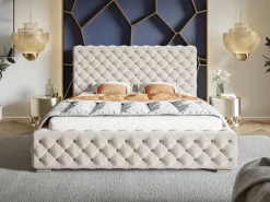 Łóżka Młodzieżowe|Łóżka Z Pojemnikiem></noscript>Riban Kremowe łóżko sypialniane 160x200 cm QUINTE