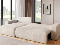 Narożniki>BROMARKT Kremowy narożnik sztruksowy z funkcją spania do salonu PUMI XL