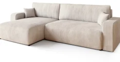 Narożniki></noscript>BROMARKT Kremowy narożnik sztruksowy z funkcją spania do salonu PUMI XL