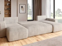 Narożniki>BROMARKT Kremowy narożnik sztruksowy z funkcją spania do salonu PUMI U