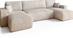 Narożniki></noscript>BROMARKT Kremowy narożnik sztruksowy z funkcją spania do salonu PUMI U