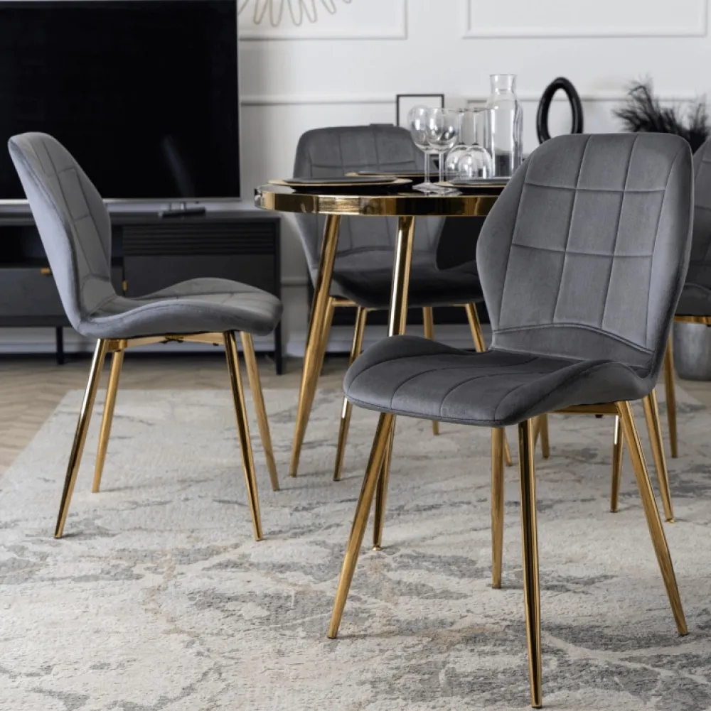 Krzesła Tapicerowane|Krzesła>MEBEL ELITE Krzesło do jadalni tapicerowane welurowe szare INARI