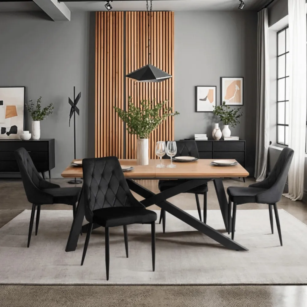 Krzesła Tapicerowane|Krzesła>MEBEL ELITE Krzesło tapicerowane do jadalni czarne welurowe CORIO czarny