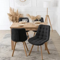 Krzesła Tapicerowane|Krzesła>MEBEL ELITE Krzesło tapicerowane do jadalni pikowane czarne KAMIA