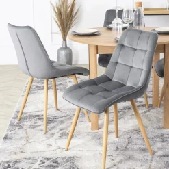 Krzesła Tapicerowane|Krzesła></noscript>MEBEL ELITE Krzesło welurowe tapicerowane do jadalni szare RUFIO