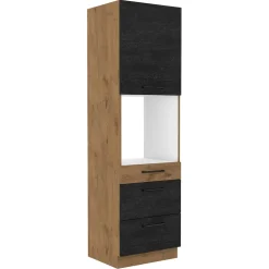 Meble Kuchenne>Lempert Kuchenny słupek z szufladami do zabudowy piekarnika 60 cm VIKI ciemne drewno