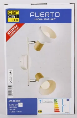 Lampy Wiszące|Oświetlenie Przedpokoju></noscript>Candellux Lighting Lampa sufitowa ścienna listwa biała + drewno 2x40W Puerto
