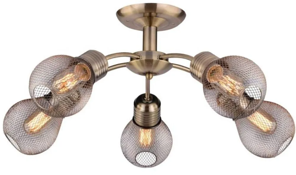 Oświetlenie Jadalni|Oświetlenie Sypialni>Candellux Lighting Lampa sufitowa patynowa druciany abażur 5x60W Gliva