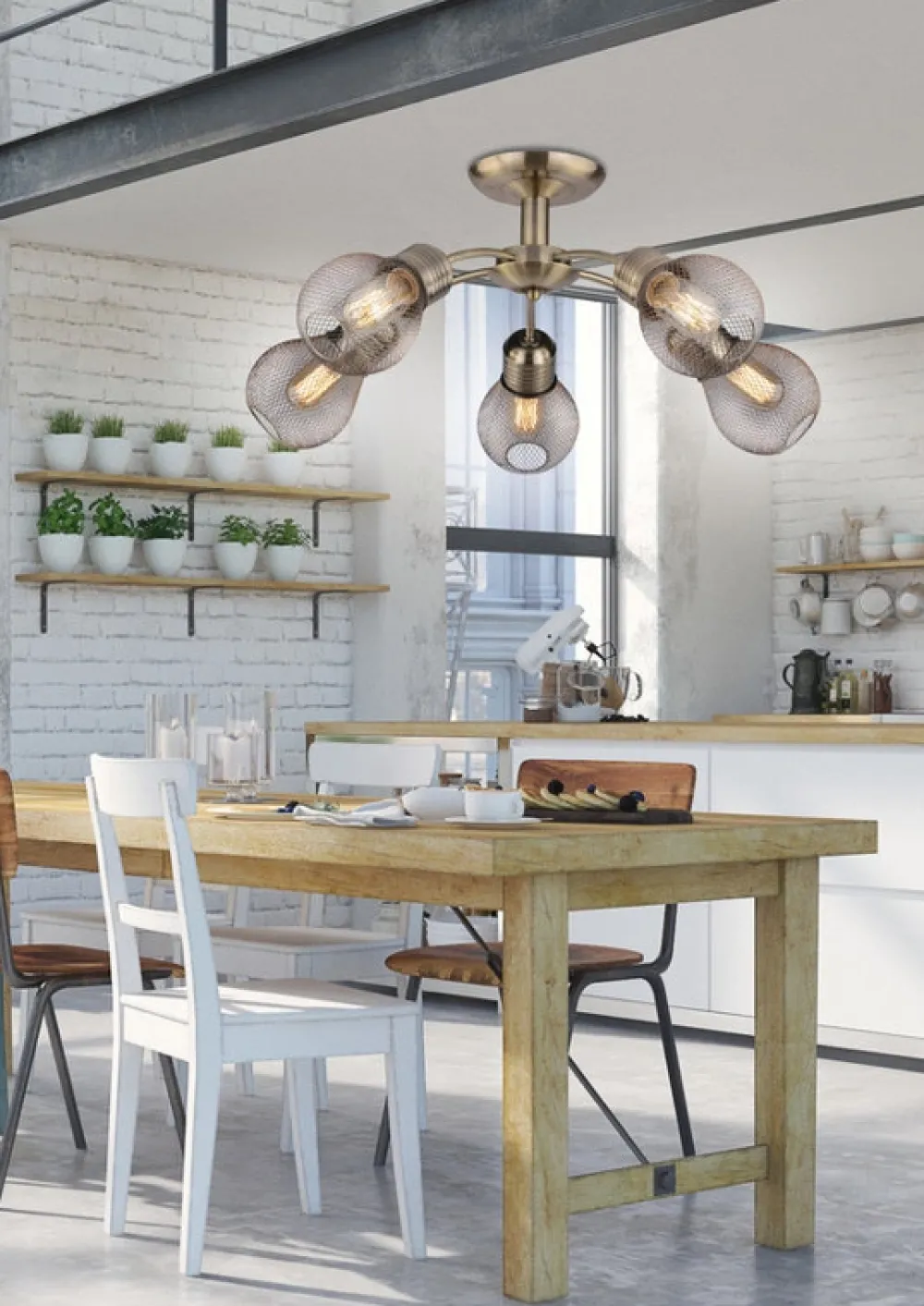 Oświetlenie Jadalni|Oświetlenie Sypialni>Candellux Lighting Lampa sufitowa patynowa druciany abażur 5x60W Gliva