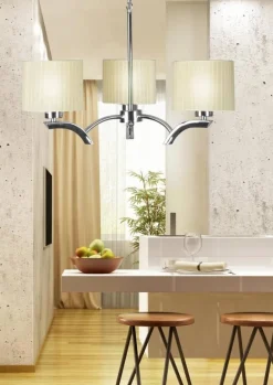 Oświetlenie Przedpokoju|Oświetlenie Jadalni>Candellux Lighting Lampa wisząca chrom krem abażur 3x60W żyrandol Draga