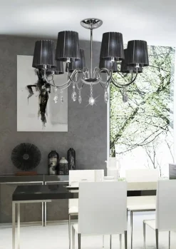 Oświetlenie Przedpokoju|Oświetlenie Jadalni>Candellux Lighting Lampa wisząca chrom/czarna z kryształkami 8x40W Sorento