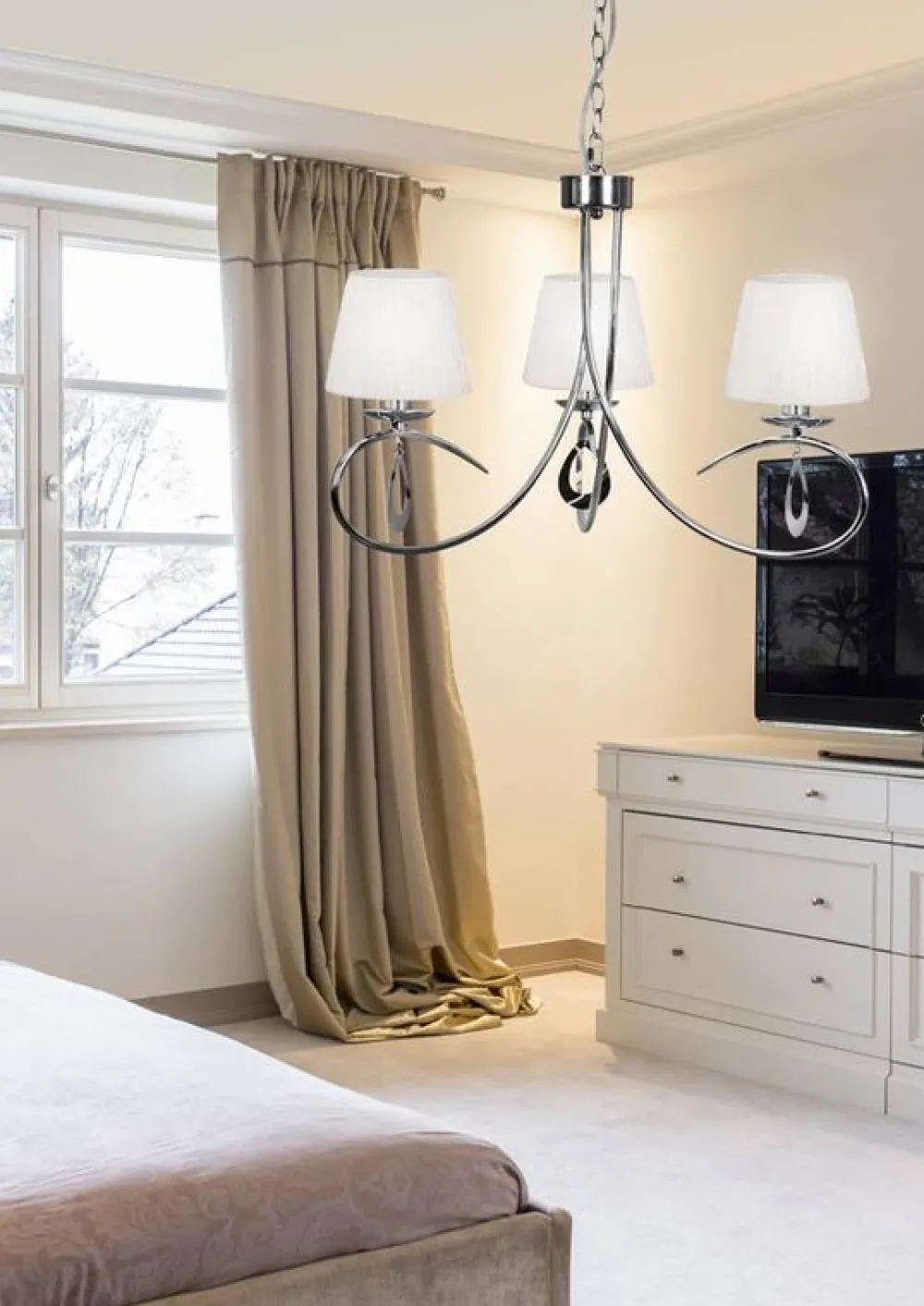 Oświetlenie Przedpokoju|Oświetlenie Jadalni>Candellux Lighting Lampa wisząca chromowa biały abażur tkany 3x40W Arnika