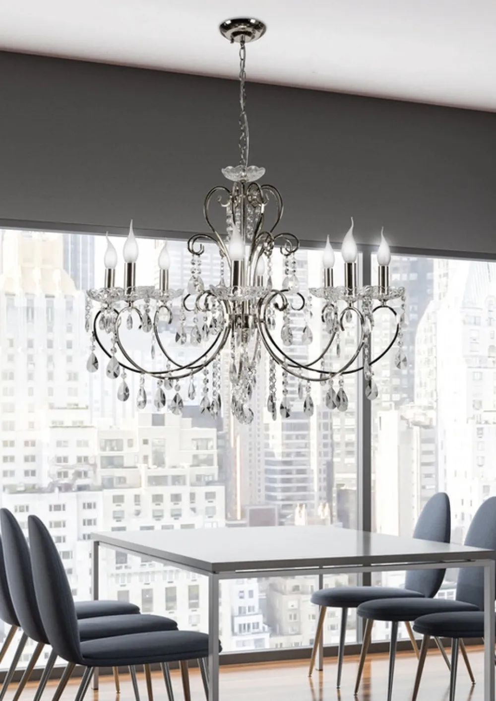 Oświetlenie Jadalni|Oświetlenie Salonu>Candellux Lighting Lampa wisząca chromowa z kryształami żyrandol 8x40W Aurora Candellux