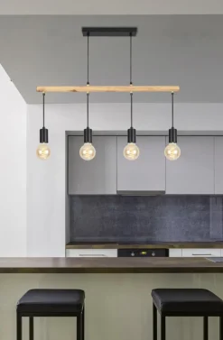 Oświetlenie Jadalni|Oświetlenie Kuchni>Candellux Lighting Lampa wisząca czarna + drewno 4x60W Izzy