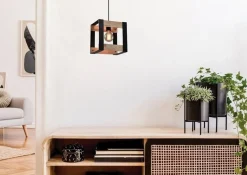 Oświetlenie Przedpokoju|Oświetlenie Jadalni>Candellux Lighting Lampa wisząca czarna metalowa + drewno 40W E27 Varna