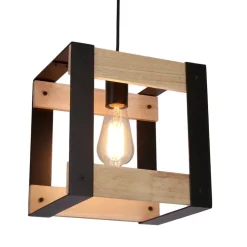 Oświetlenie Przedpokoju|Oświetlenie Jadalni></noscript>Candellux Lighting Lampa wisząca czarna metalowa + drewno 40W E27 Varna