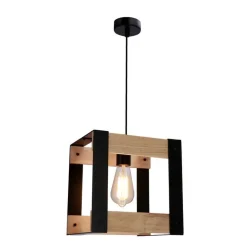 Oświetlenie Przedpokoju|Oświetlenie Jadalni></noscript>Candellux Lighting Lampa wisząca czarna metalowa + drewno 40W E27 Varna