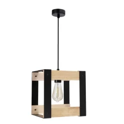 Oświetlenie Przedpokoju|Oświetlenie Jadalni></noscript>Candellux Lighting Lampa wisząca czarna metalowa + drewno 40W E27 Varna