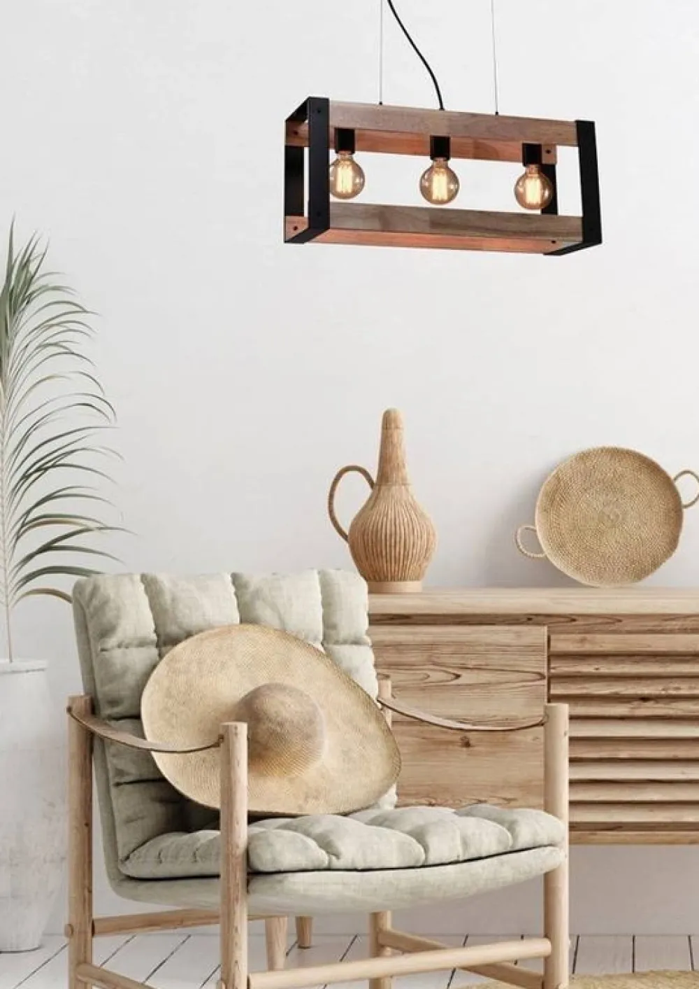 Oświetlenie Przedpokoju|Oświetlenie Sypialni>Candellux Lighting Lampa wisząca czarna metalowa + drewno 3xE27 Varna