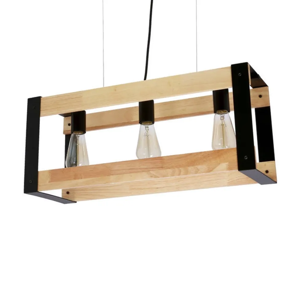 Oświetlenie Przedpokoju|Oświetlenie Sypialni>Candellux Lighting Lampa wisząca czarna metalowa + drewno 3xE27 Varna