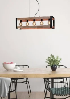 Oświetlenie Przedpokoju|Oświetlenie Jadalni>Candellux Lighting Lampa wisząca czarna metalowa + drewno 5x40W E27 Varna