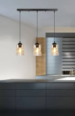 Oświetlenie Przedpokoju|Oświetlenie Jadalni></noscript>Candellux Lighting Lampa wisząca czarna/bursztynowa listwa 3xE27 Felis