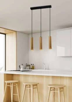 Lampy Wiszące|Oświetlenie Przedpokoju>Candellux Lighting Lampa wisząca czarna/drewniana oprawa 3x25W Tubo