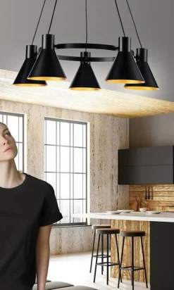 Oświetlenie Sypialni|Oświetlenie Salonu></noscript>Candellux Lighting Lampa wisząca czarno-złota matowa sufitowa 5x40W More