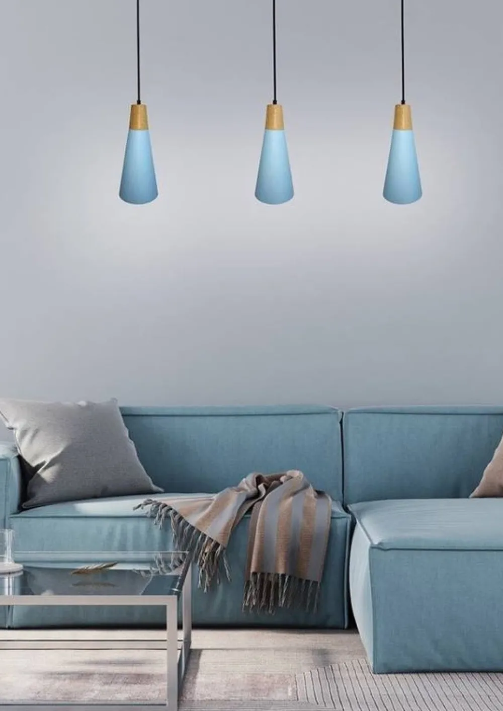 Oświetlenie Przedpokoju|Oświetlenie Jadalni>Ledea Lampa wisząca niebieska metalowa + drewno Faro