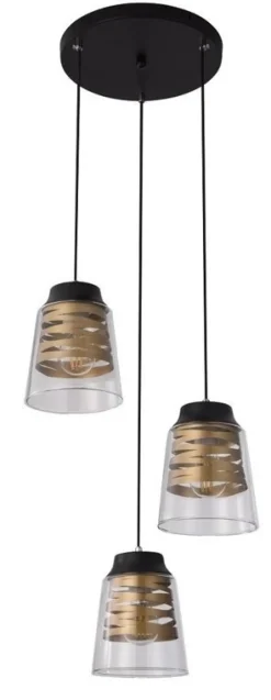 Oświetlenie Przedpokoju|Oświetlenie Łazienki>Candellux Lighting Lampa wisząca talerz czarno-złota szklana 3x60W Fresno