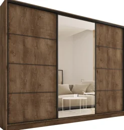 Zestawy Mebli Do Przedpokoju|Szafy Trzydrzwiowe>BROMARKT Loftowa duża szafa przesuwna z lustrem 280 cm LOFT MAX dąb lefkas